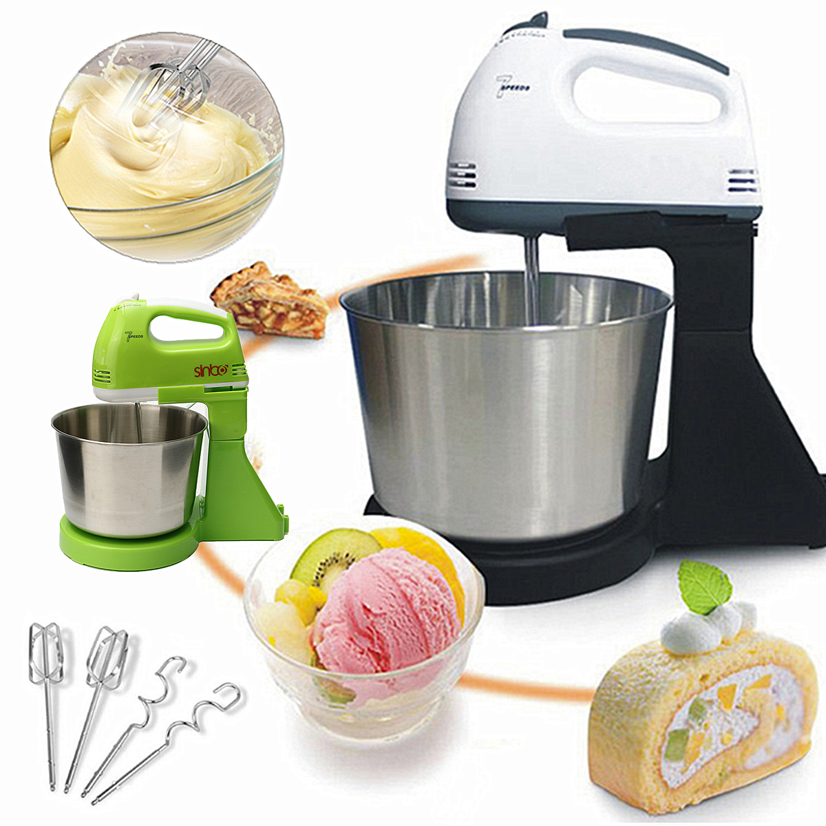 7 Speed Electric Egg Beater Dough Cakes Bread Egg Stand Mixer + Hand Blender + Bowl Food Mixer Kitchen Accessories Egg Tools 17