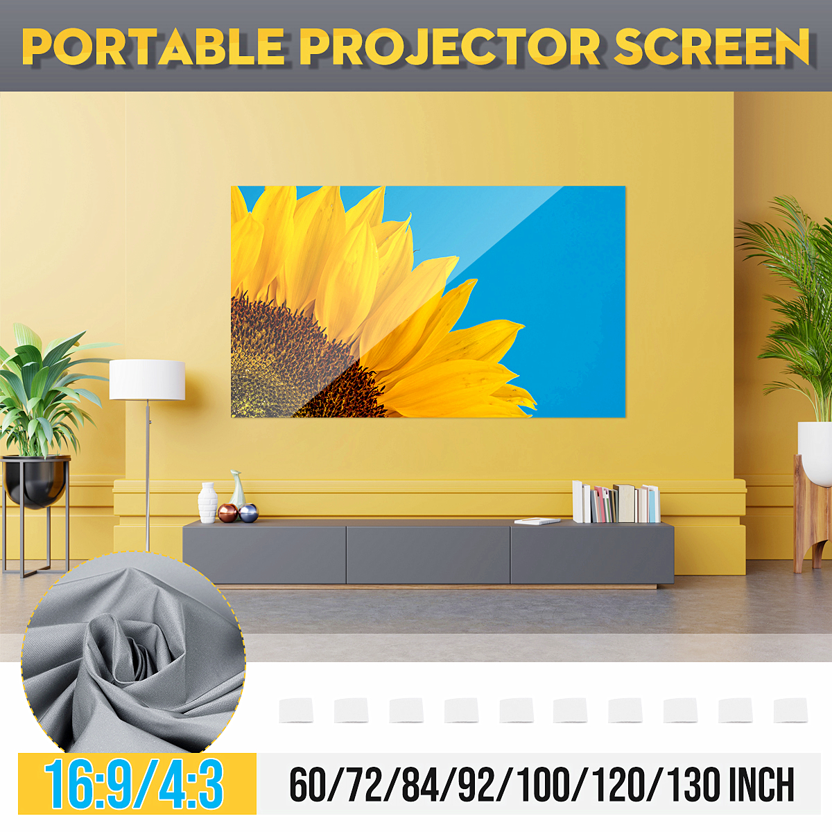 Projector Screen 60/72/84/100/120 inch 16:9/4: 3 HD Foldable Anti-light Projection Wall Mounted Screen for Home Office Theater Movies