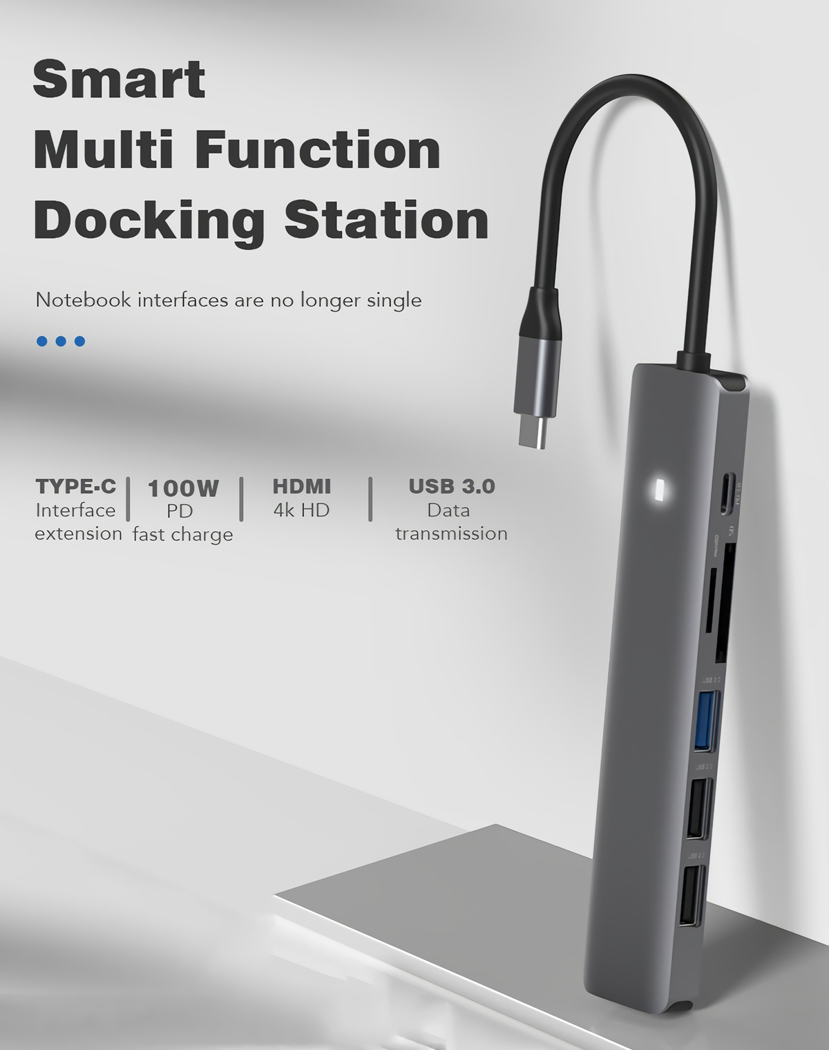 LanShuo 7 in 1 Hub Docking Station Type-C Adapter with HDMI+PD+USB3.0+USB2.0*2+SD+TF for PC Laptop Matebook HUAWEI XIAOMI Macbook Pro HC703