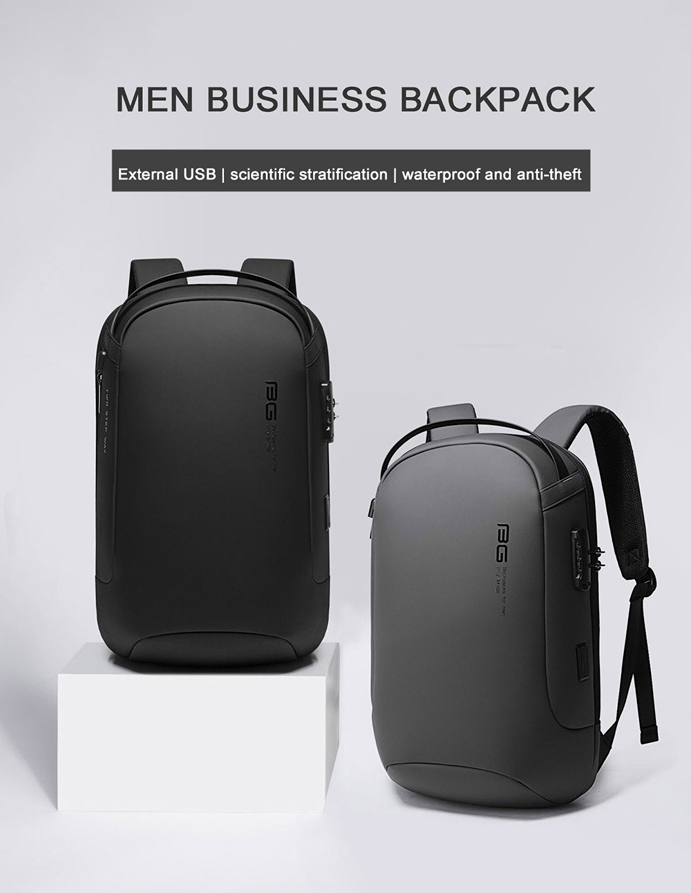 BANGE BG-7225 Anti-theft Backpack Laptop Bag Shoulder Bag USB Charging Men Business Travel Storage Bag for 15.6 inch Laptop