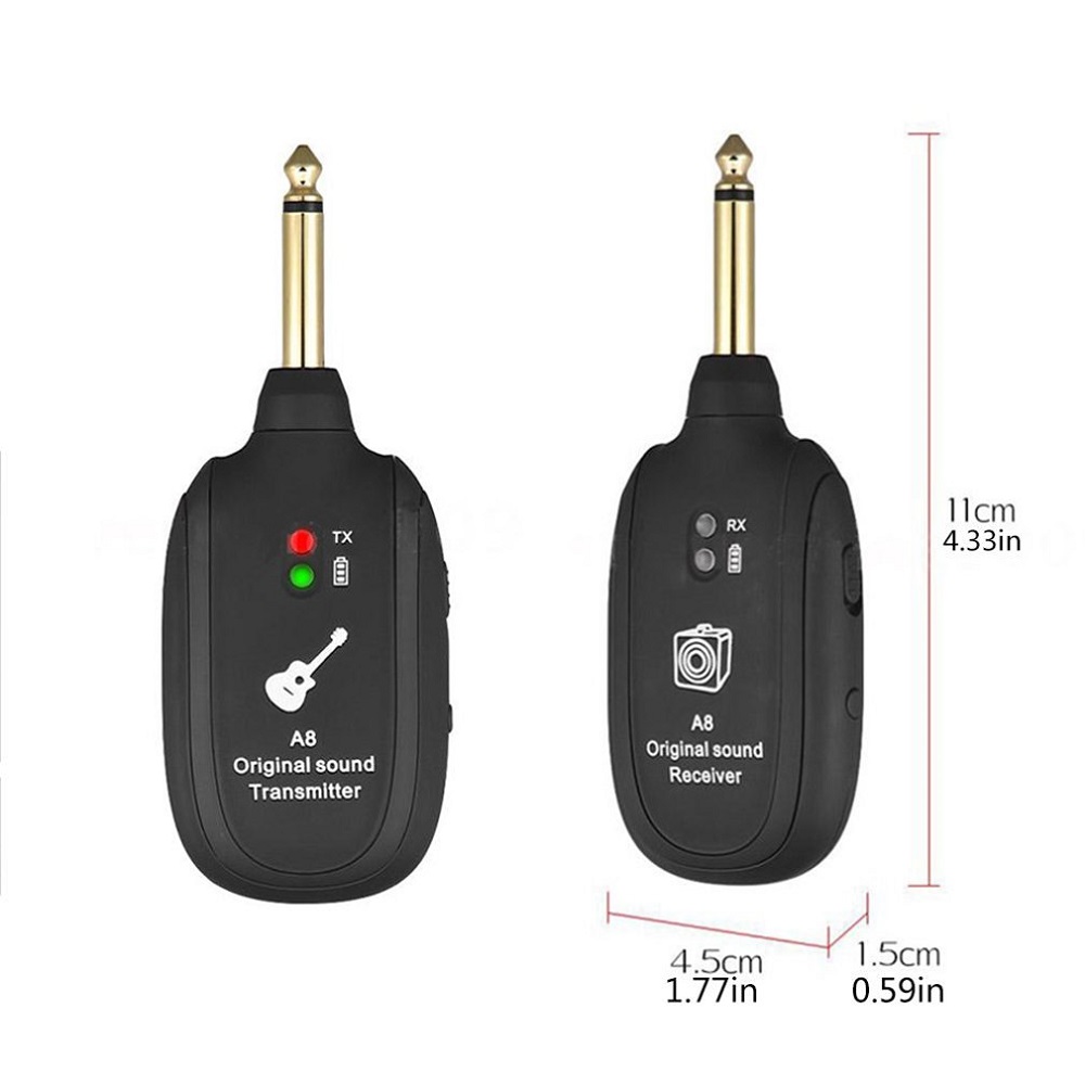 A8 4 Channels Guitar Pickup Wireless System Transmitter Receiver Built-In Rechargeable Lithium Battery + Micro USB Cable