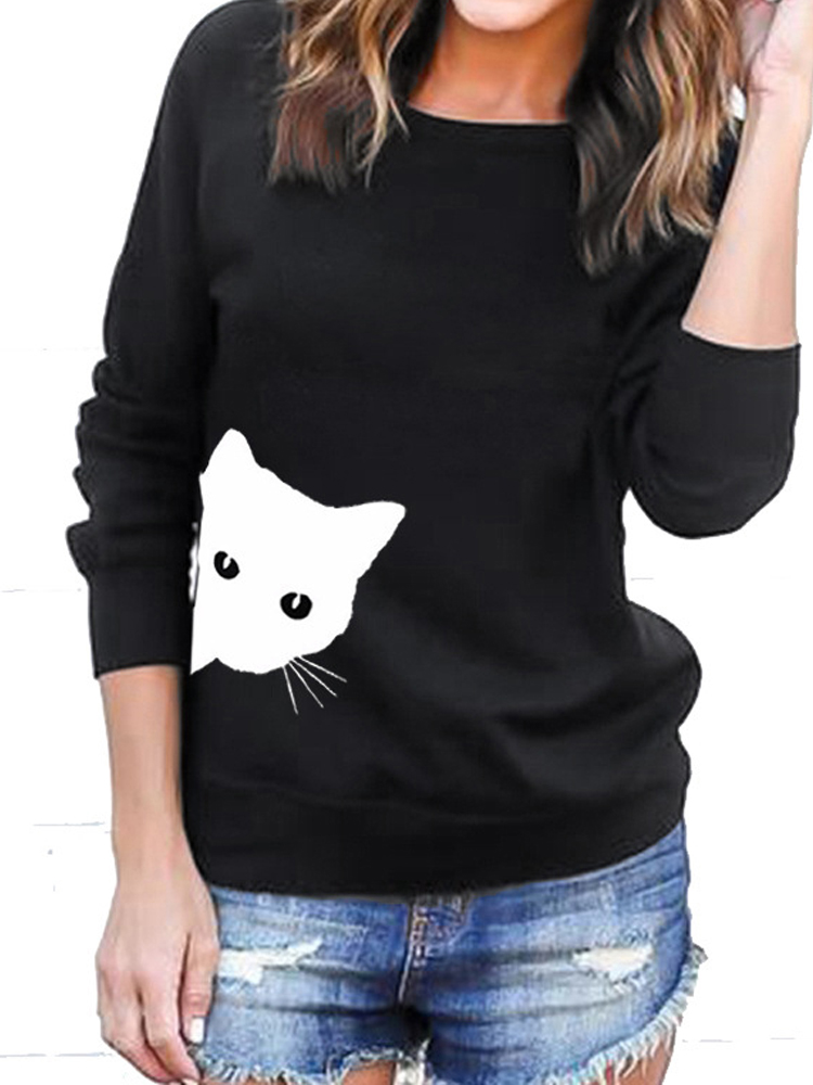 

Cat Print Long Sleeve Hoodies Pullover Sweatshirt