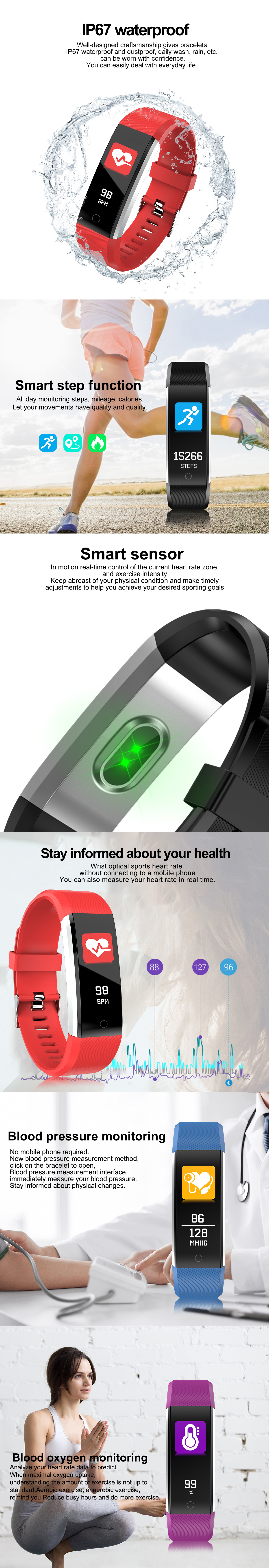 Bakeey ID115 PLUS 2 Color UI Display Smart Watch Blood Pressure Oxygen Monitor Sport Tracker Watch 50