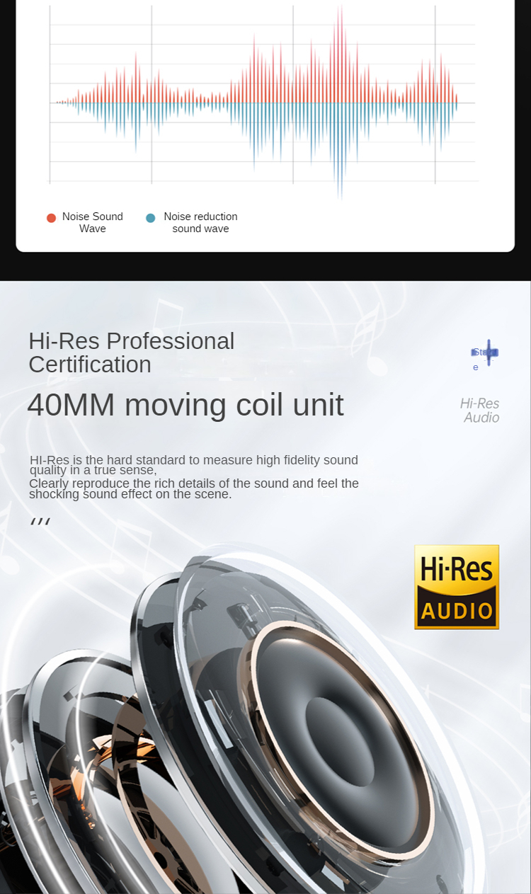 Picun ANC-02 Pro bluetooth Headset Wireless Headphone Dual ANC Deep Active Noise Cancelling 40mm Driver HI-RES Audio ENC HD Calls Portable Headphones with Mic