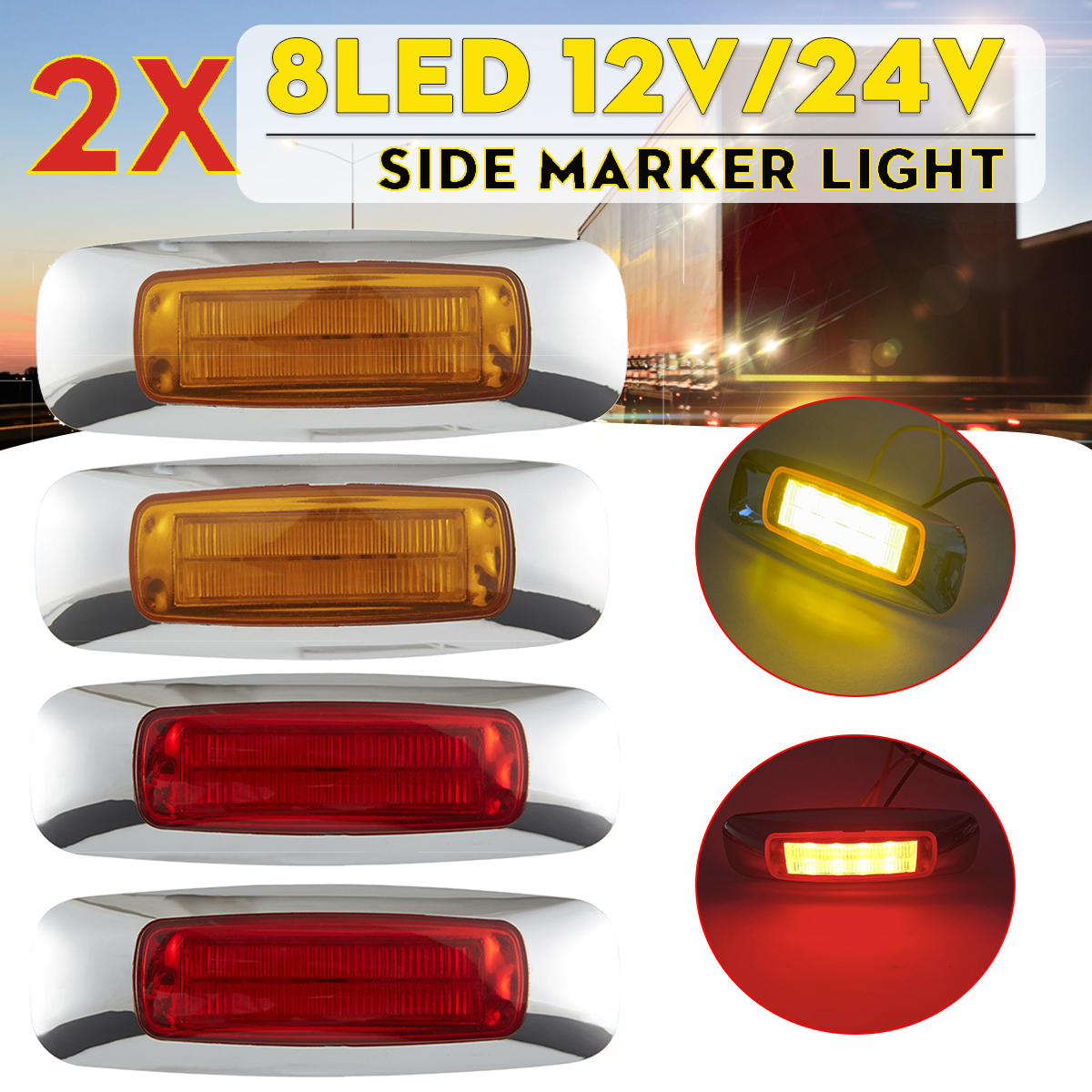 2X 8LED 12V/24V Waterproof Side Marker Lights Taillights For Truck Pickup