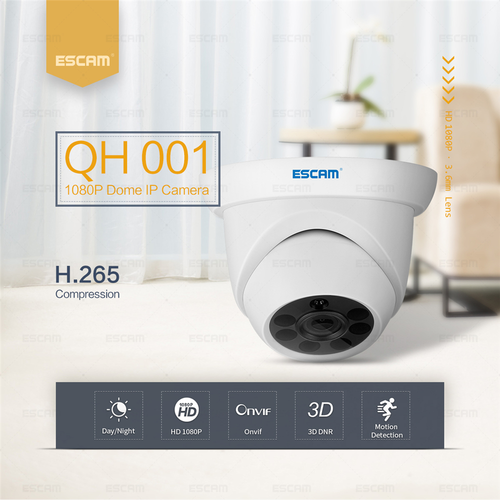 ESCAM QH001 ONVIF H.265 1080P P2P IR Dome IP Camera Motion Detection with Smart Analysis Function 77
