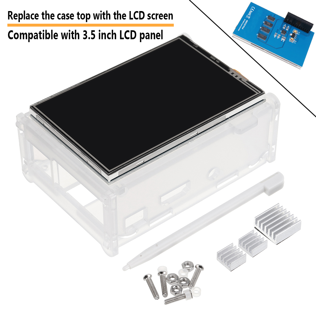 3.5 inch TFT LCD Touch Screen + Protective Case + Heatsink+ Touch Pen Kit For Raspberry Pi 3/2/3 Model B/3 Model B+ 14