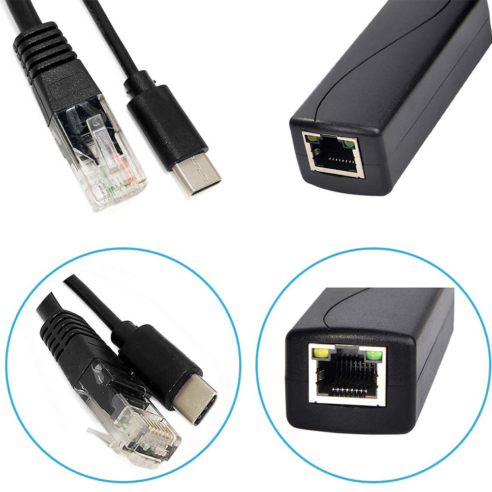 100Mbps/1000Mbps 5V 3A Type-C Power Over Ethernet Active POE Splitter for Raspberry Pi 4B