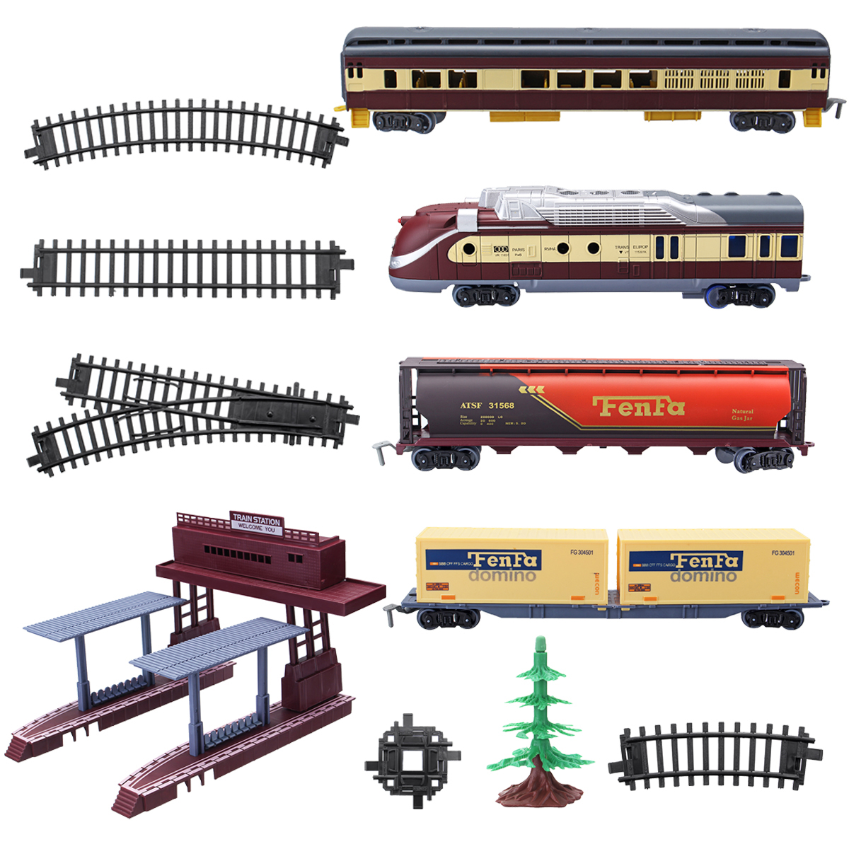 Electric Classic Train Rail Vehicle Toys Set Track Music Light Operated Carriages Educational Gift 28