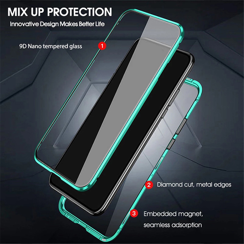 Bakeey for Xiaomi Redmi Note 10 /Redmi Note 10S Case 2 in 1 Magnetic Flip Double-Sided Tempered Glass Metal Full Cover Protective Case Non-Original