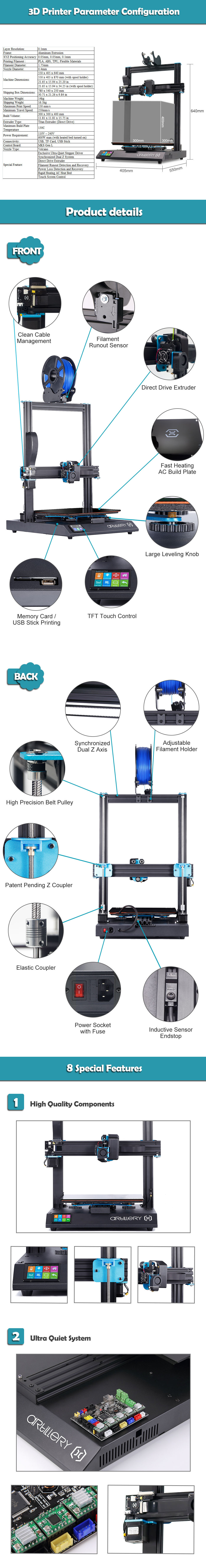 Artillery(Evnovo)® Sidewinder X1 3D Printer Kit with 300*300*400mm Large Print Size Support Resume Printing&Filament Runout Detection With Dual Z 10