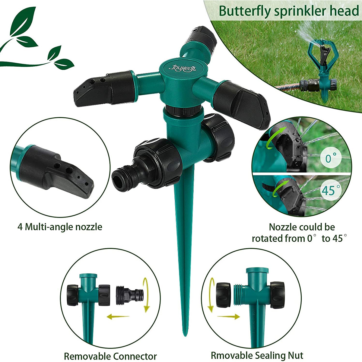 JOYXEON 3-head 360 Angles Rotating Sprinkler With Support Rod Garden Lawn Automatic Irrigation Watering Systems Sprinkler
