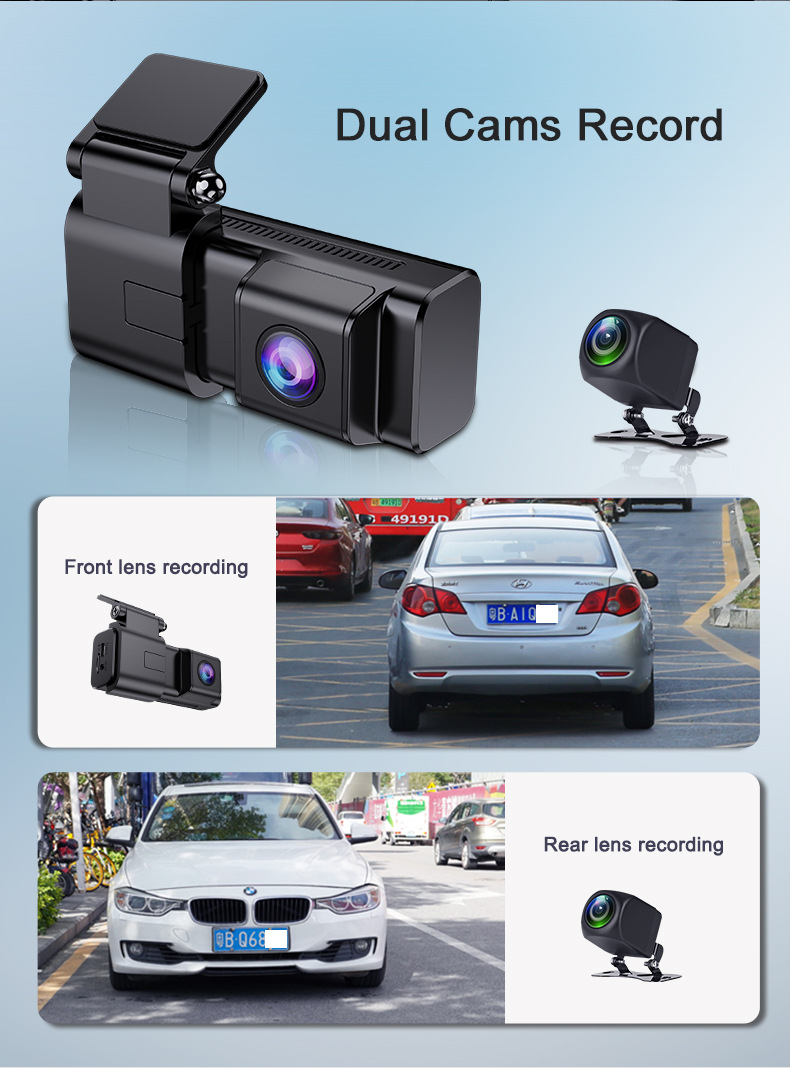 170° HD Dash Cam Dual Lens Smartphone 2K+1080P WiFi  Front and Rear Recording  Parking Monitor