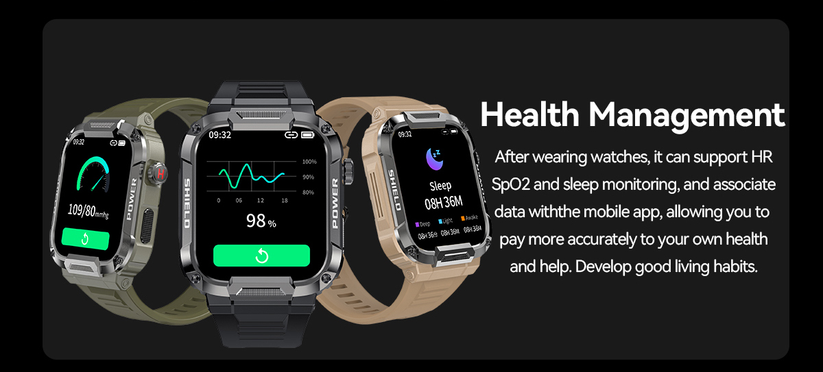 MK66 1.85 inch HD Screen bluetooth Calling Heart Rate Blood Pressure SpO2 Monitor IP68 Waterproof Outdoor Three-proofing Smart Watch