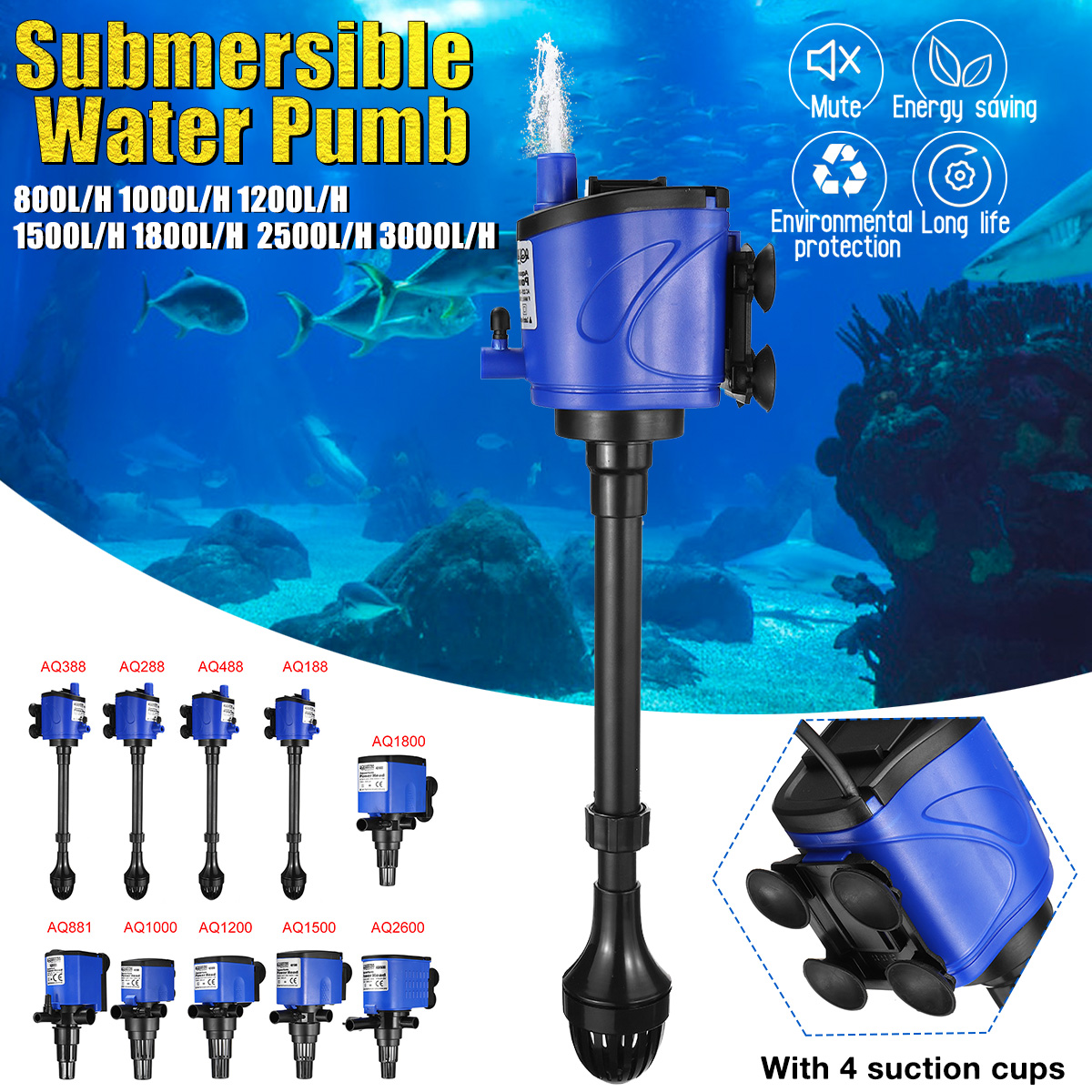 3 in 1 Aquarium Submersible Water Pump Filter Submersible Water Pump