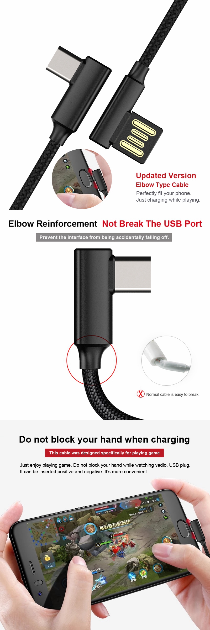 Bakeey 90 Degree Reversible 2.4A Type C Fast Charging Data Cable For Oneplus 5t Xiaomi 6 Mi A1 S8