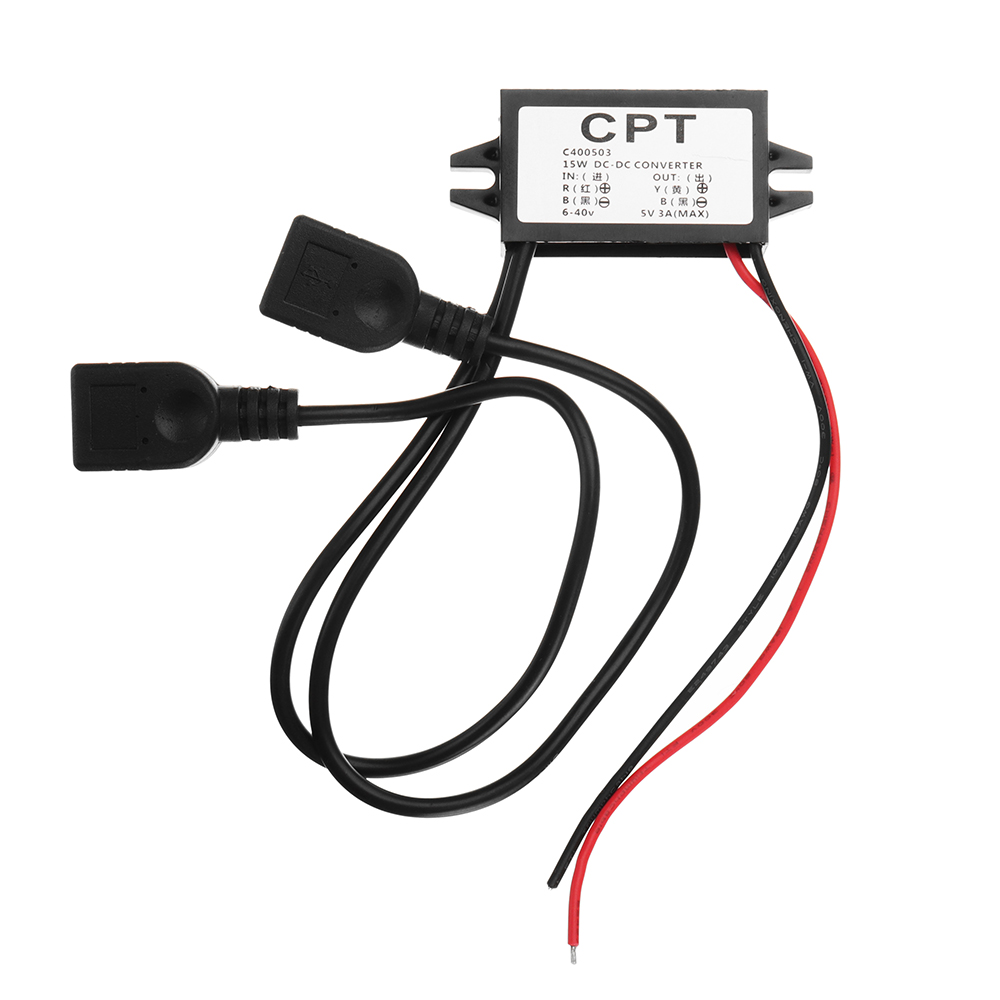 6-40V To 5V/3A DC Male Double USB Power Converter For Raspberry Pi/Mobile Phone/Navigator/Driving Recorder 9