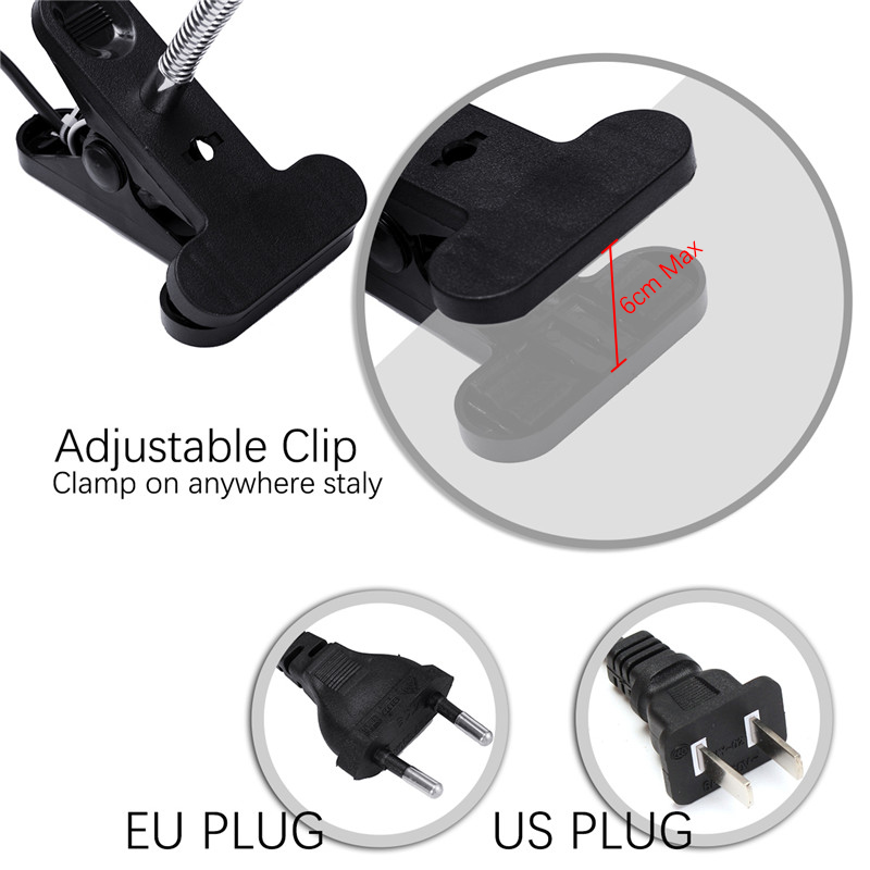 20CM E27 Flexible Pet LED Light Lamp Bulb Adapter Holder Socket with Clip On Off Switch EU US Plug