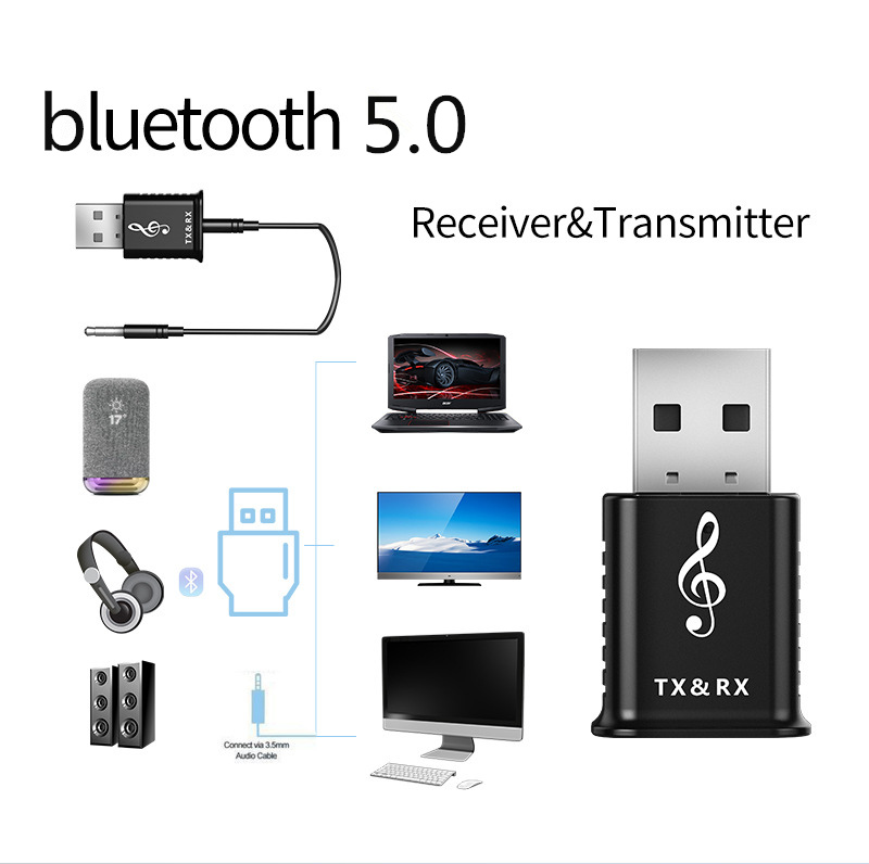 MSD168 2 In 1 Mini bluetooth 5.0 USB Receiver Transmitter Wireless Audio Adapter for PC TV Headphone