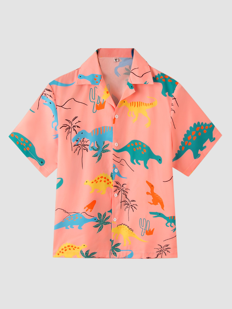 Cartoon Dinosaur Animal Printed Short Sleeve Casual Shirts