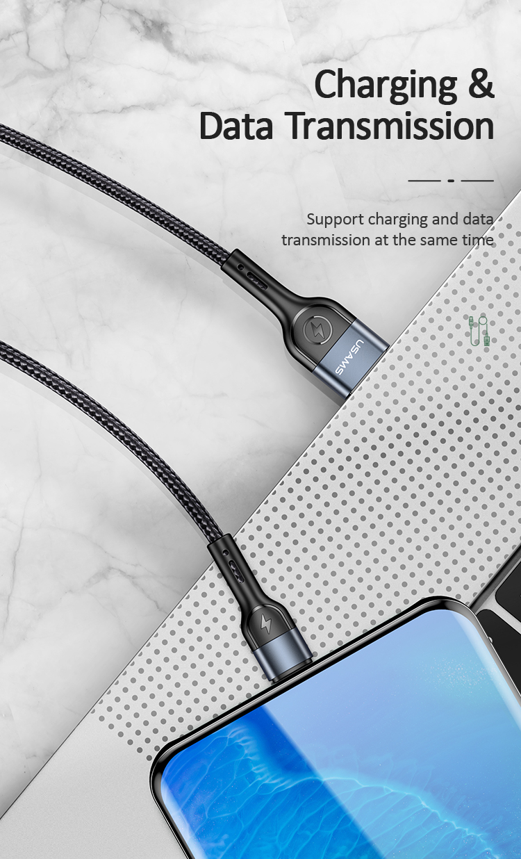 USAMS U55 Aluminum Alloy Braided Type-C Micro USB Data Cable for Samsung Galaxy Note S20 ultra S21 Huawei Mate40 OnePlus 8 Pro OPPO VIVO