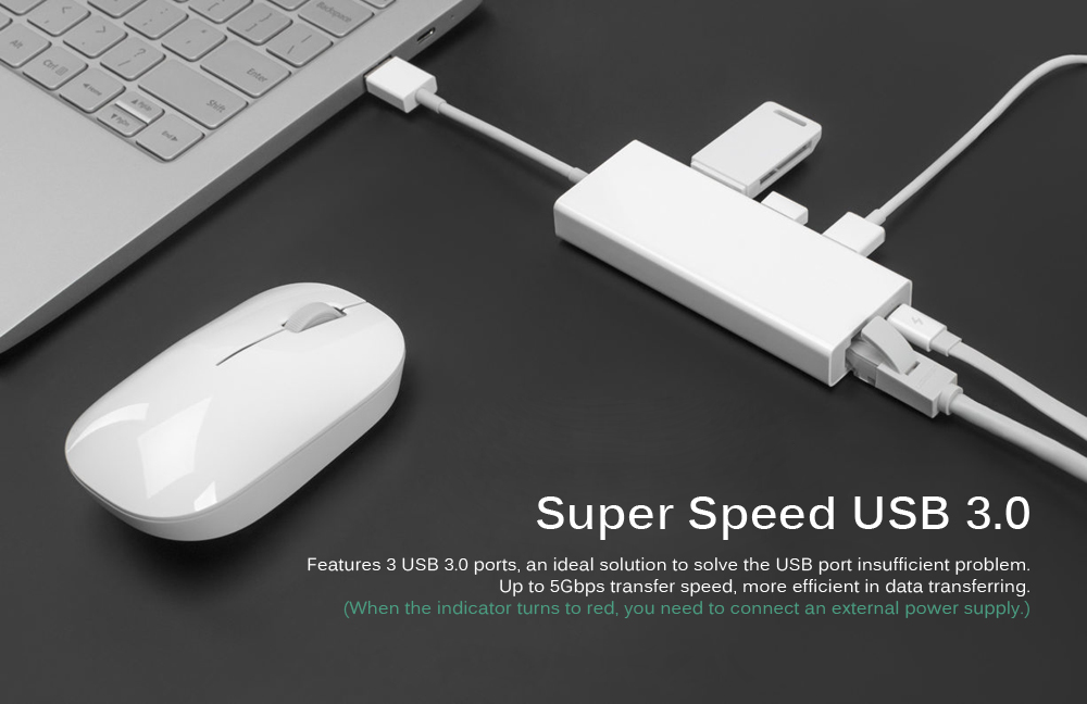 XiaoMi Mi USB 3.0 to 3-Port USB 3.0 1000Mbps Gigabit RJ45 Adapter USB Hub with Micro USB Power Port 9