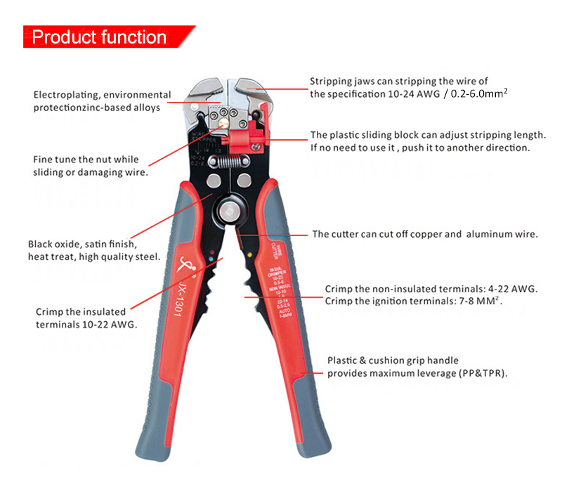 Paron® JX-1301 Multifunctional Wire Strippers Terminals Crimping Tool Pliers Orange 19