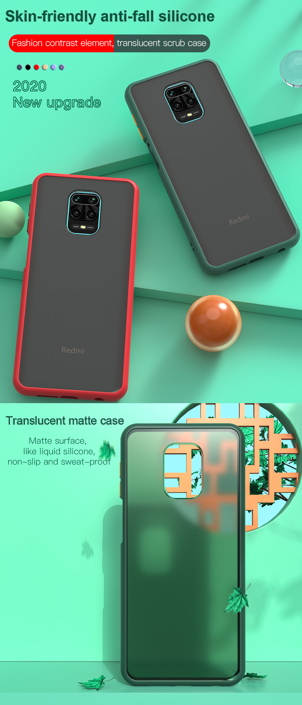 Bakeey for Xiaomi Redmi Note 9S / Redmi Note 9 Pro / Redmi Note 9 Pro Max Case Shockproof Anti-fingerprint Matte Translucent Hard PC&Soft TPU Edge Protective Case Non-original