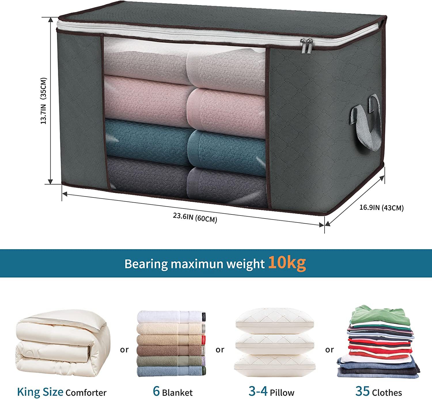 AGSIVO 6 Packs 90L Large Storage Bags Clothes Organizer Storage Containers with Durable Handles Thick Fabric for Clothing Blanket Comforters Bed Sheets Pillows