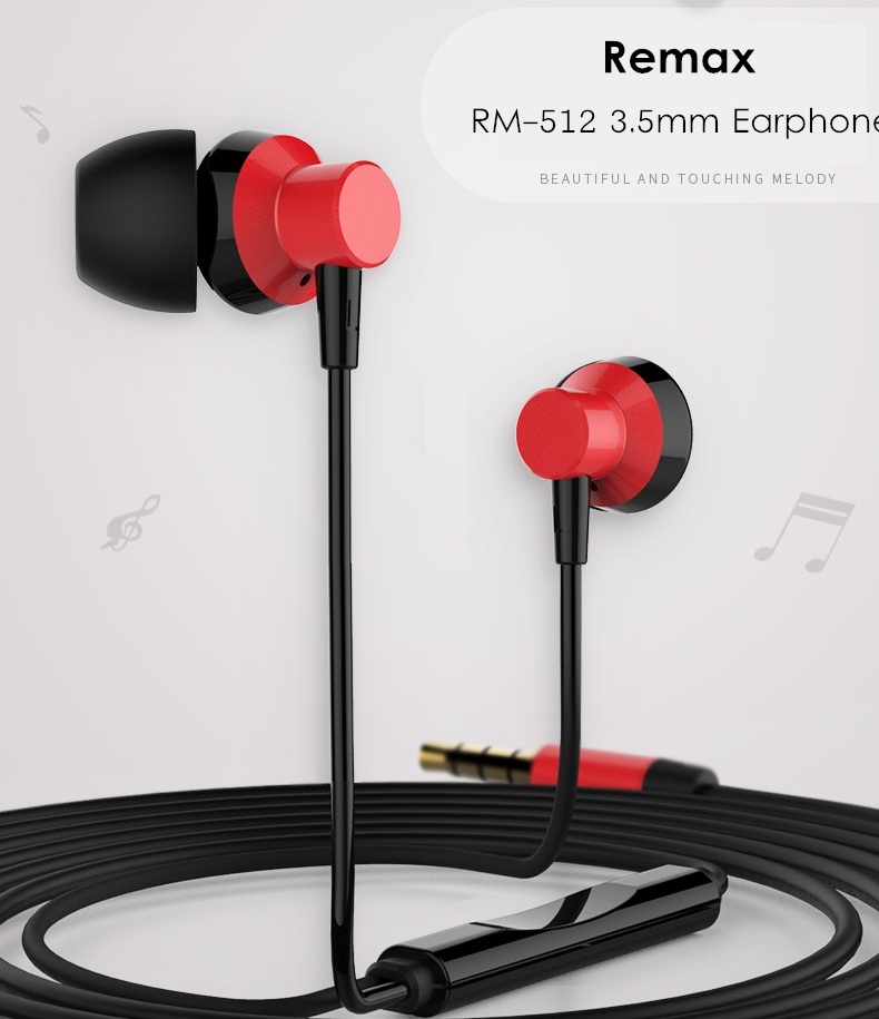 Remax RM-512 3.5mm Wired Music Earphone Heavy Bass In-ear Headphone- Silver