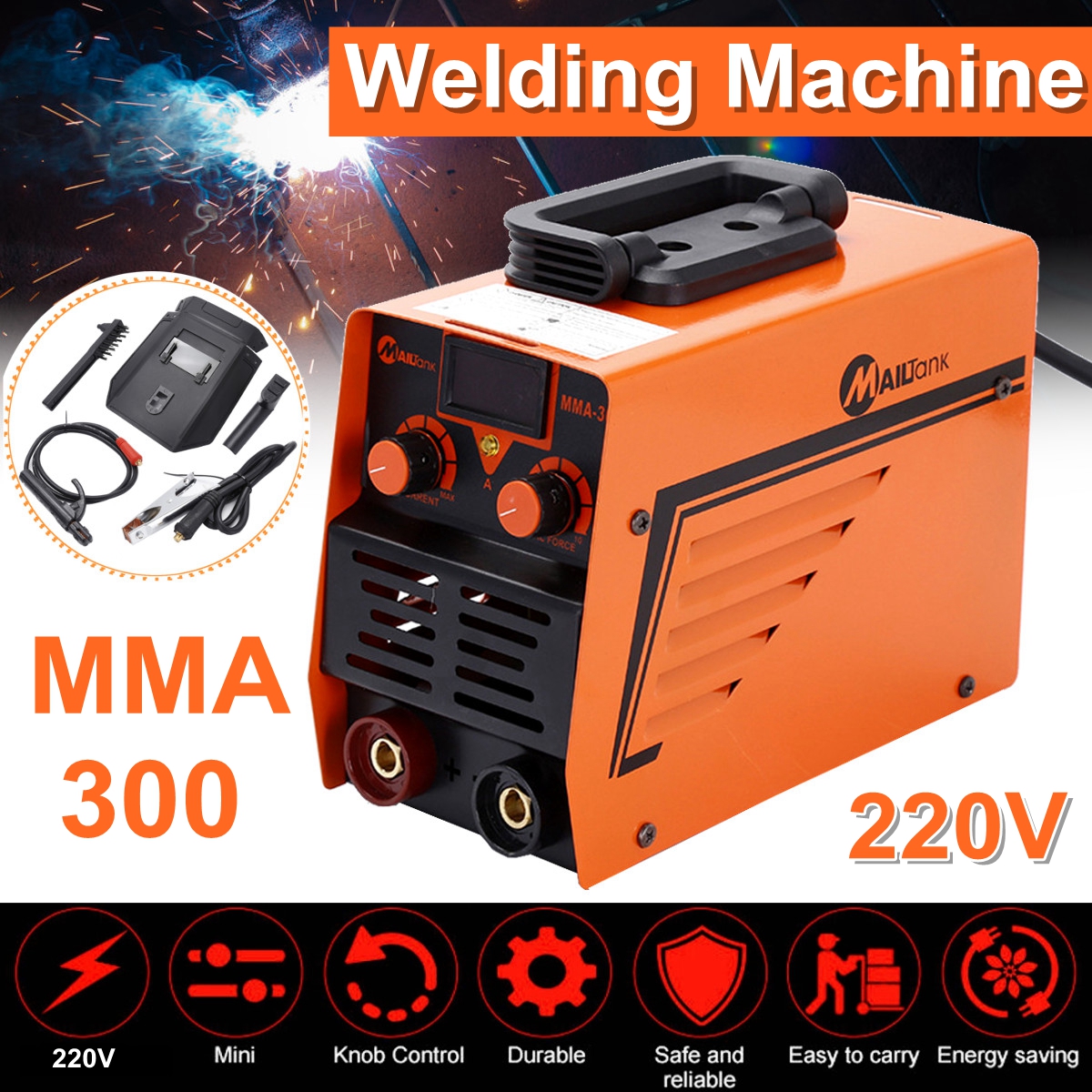 Portable MMA Welding Machine Inverter Electric Welding Tools Digital Display Current Regulation 220V MMA-300