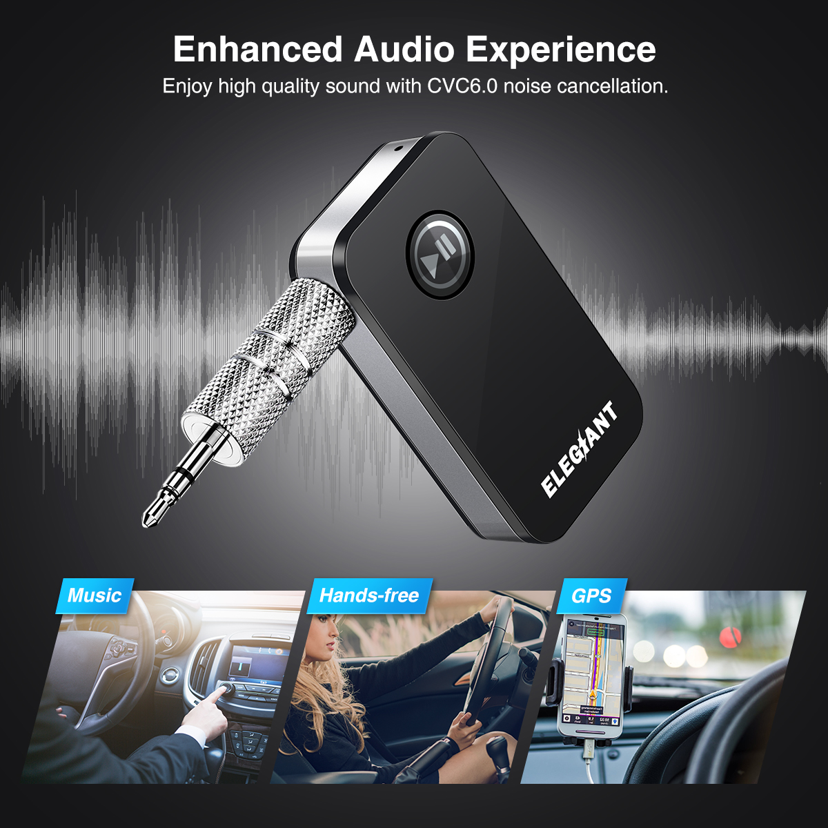 ELEGIANT bluetooth 5.0 Mini Wireless Audio Receiver Adapter Hands-free Calling 3.5mm AUX Stereo Car Kit for Speaker Headphone