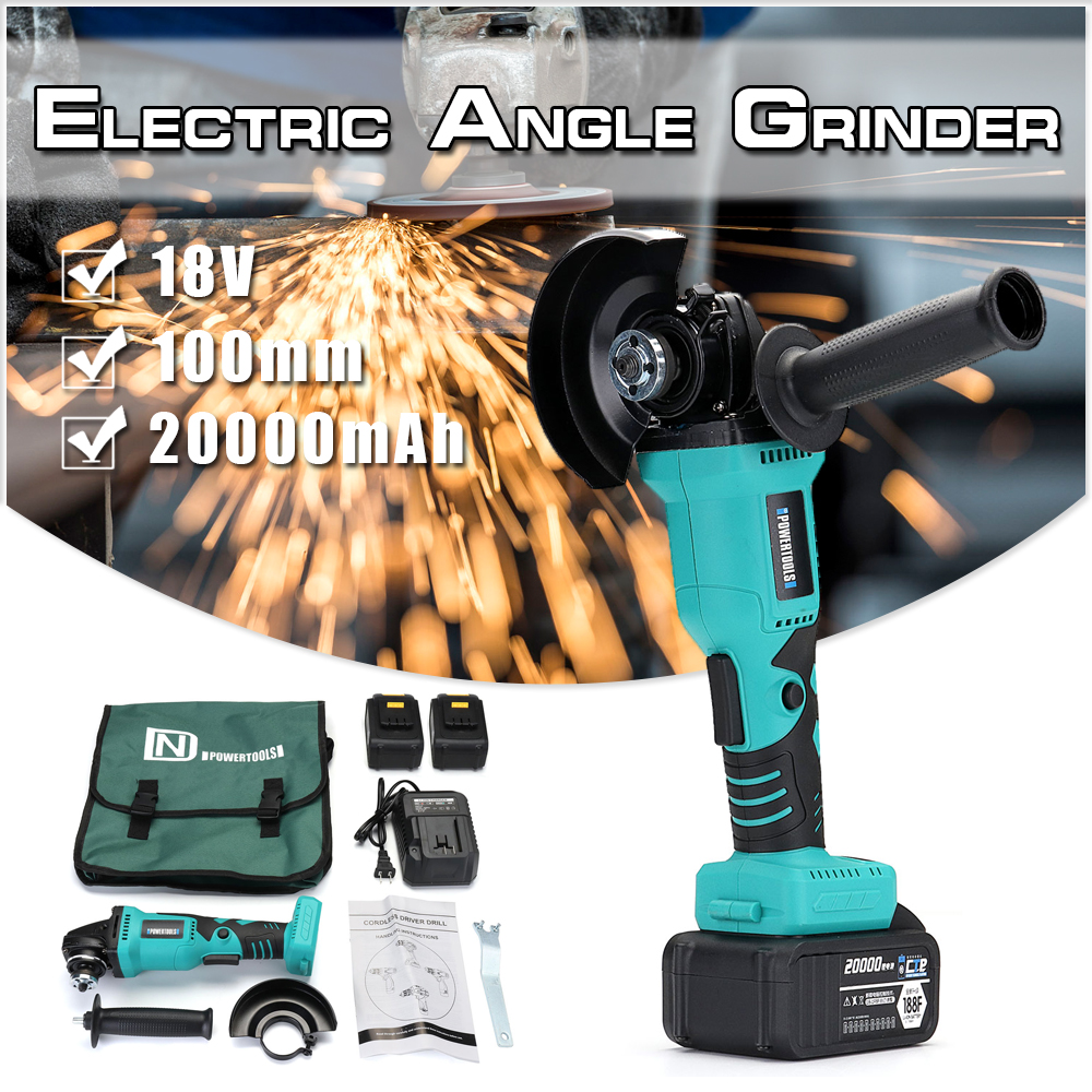 Brushless Cordless Angle Grinder 18V Electric Angle Grinding Cutting Power Tool With 20000mAh Battery&Charger