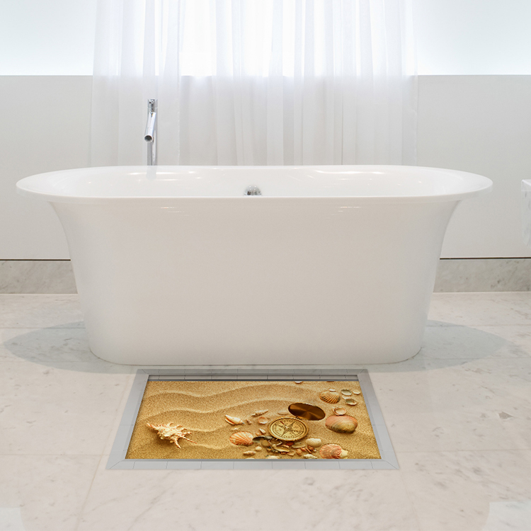 PAG 3D Anti Slip Waterproof Bathroom Compass Pattern Floor Sticker Washable Shower Room Decor