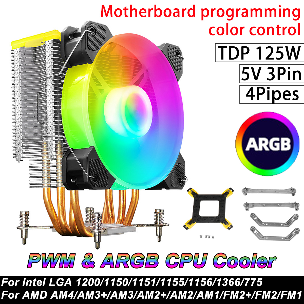 COOLMOON X400 ARGB CPU Cooler 4 Heat Pipes 5V 3Pin TDP 125W For Intel/AMD