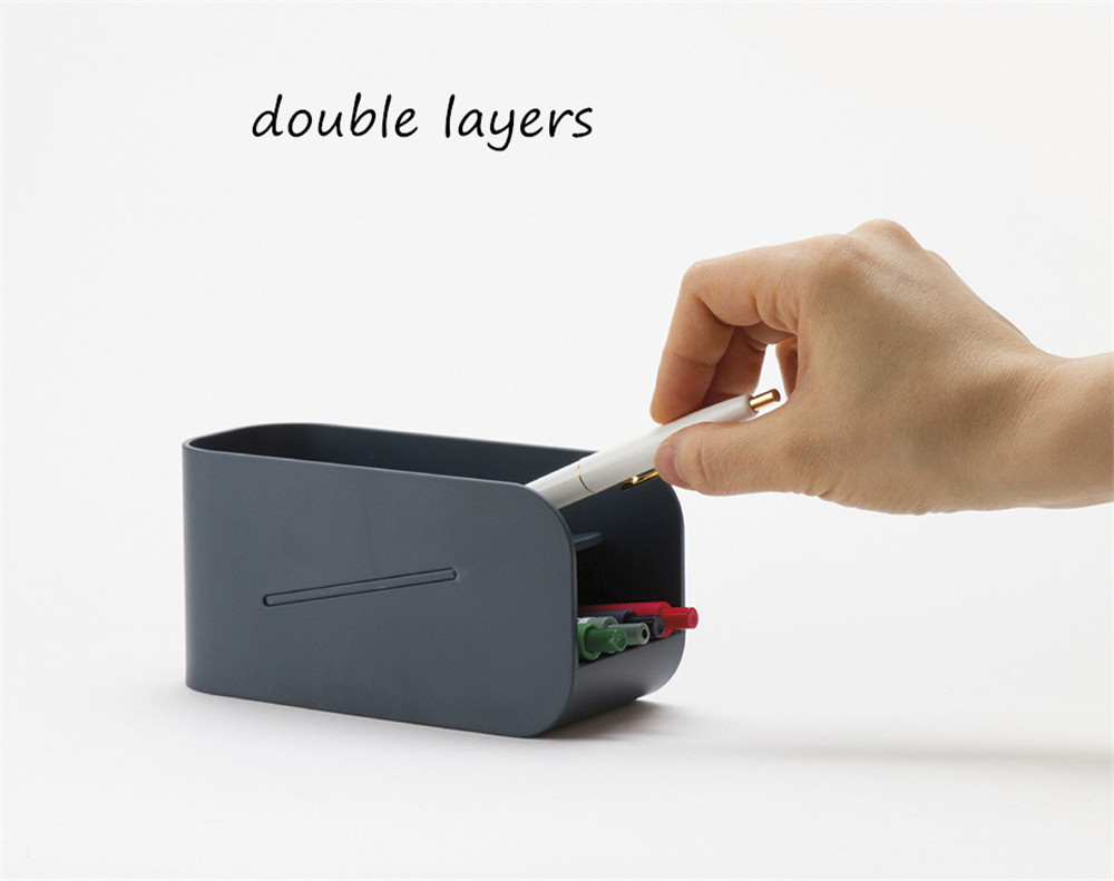 Creative Double Layer Magnetic Pen Holder Desk Plastic Organizer Storage Box Stationery School Office Accessories Supplies