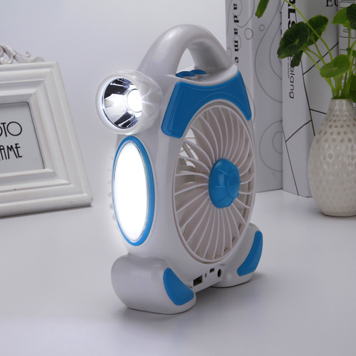 2-IN-1 Cordless Multi-functional USB Charging Fan with Emergency LED Light Outdoor Travel Camping Accessories
