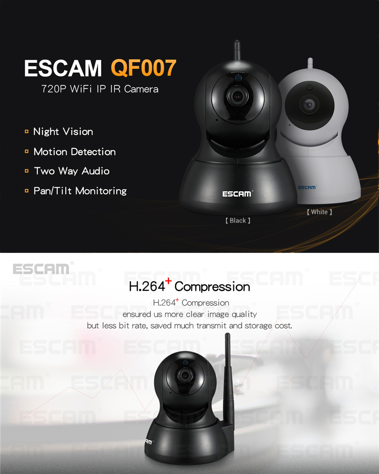 ESCAM QF007 720P 1MP WiFi IP Camera Night Vision Pan Tilt Support Motion Detection 64G TF Card 21