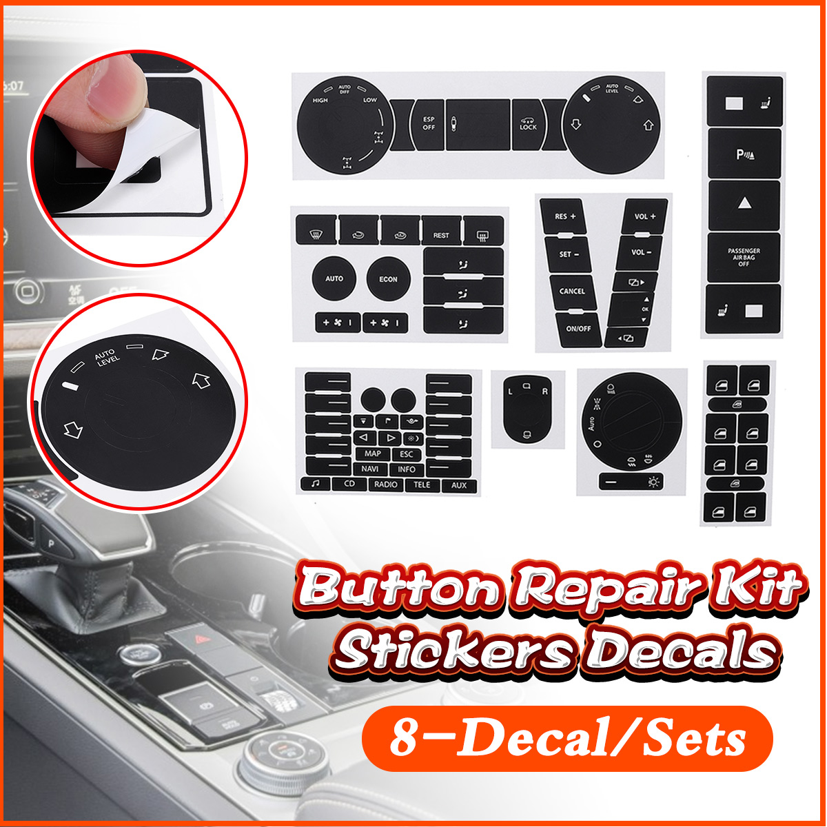 8PCS Car Matte Black Worn Button Repair Kit Stickers Decals For VW Volkswagen Touareg 2004 -2009