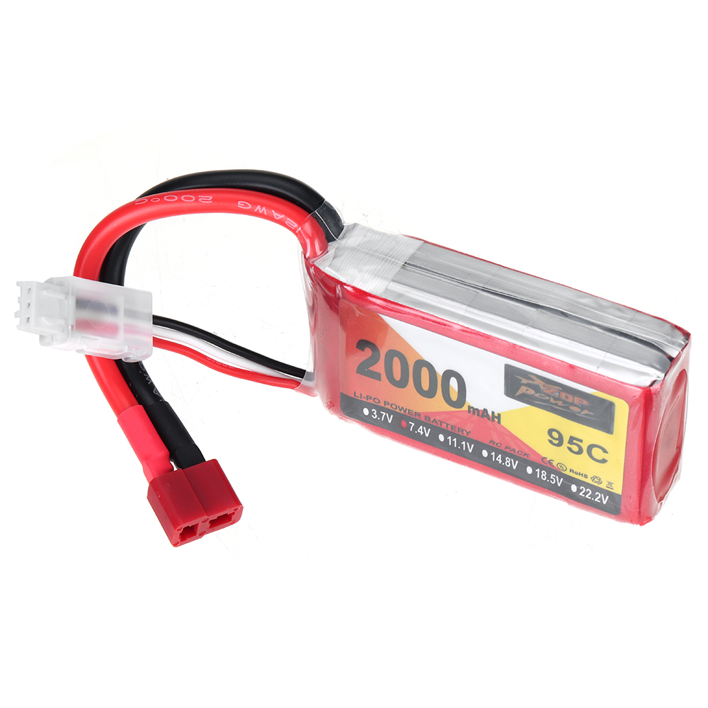 ZOP Power 7.4V 2000mAh 95C 2S LiPo Battery T Deans Plug for RC Car