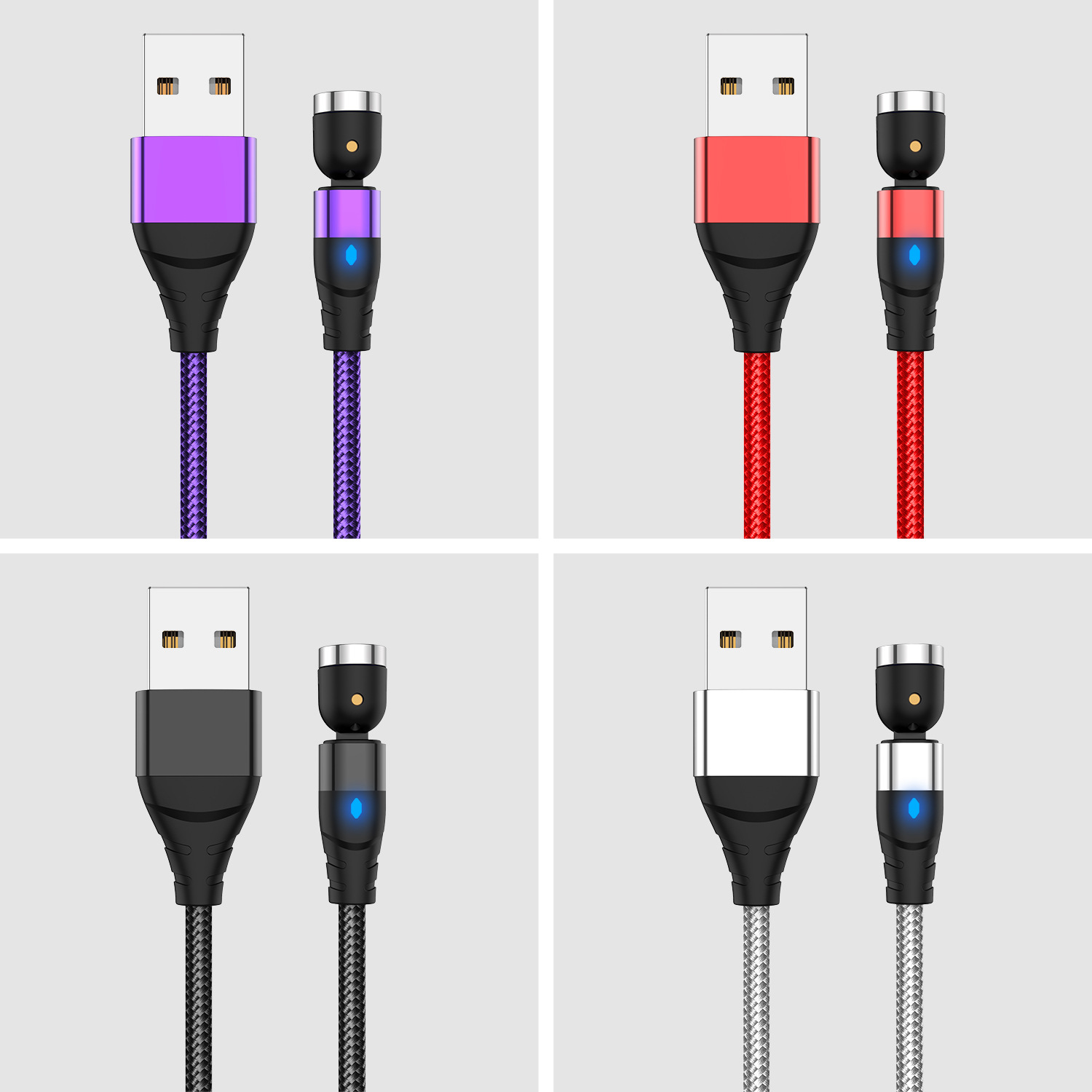USLION 3 In 1 3A Magnetic USB to USB-C/Micro USB Data Cable 540° Rotation Fast Charging Data Transmission Cord Line 0.5m/1m/2m long For Samsung Galaxy Note 20 For iPad Pro 2020 MacBook Air 2020 Mi 10 Huawei P40 OnePlus 8 OnePlus 8 Pro