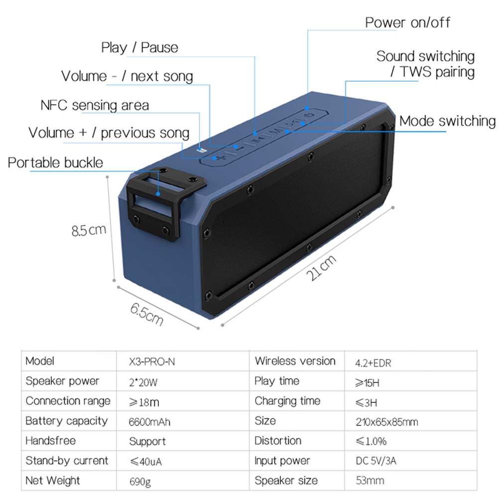Cyboris X3 Pro-N 40W Wireless bluetooth Speaker 6600mAh Portable Outdoor IP67 Waterproof NFC Subwoofer Stereo with Type-C Audio DSP Sound