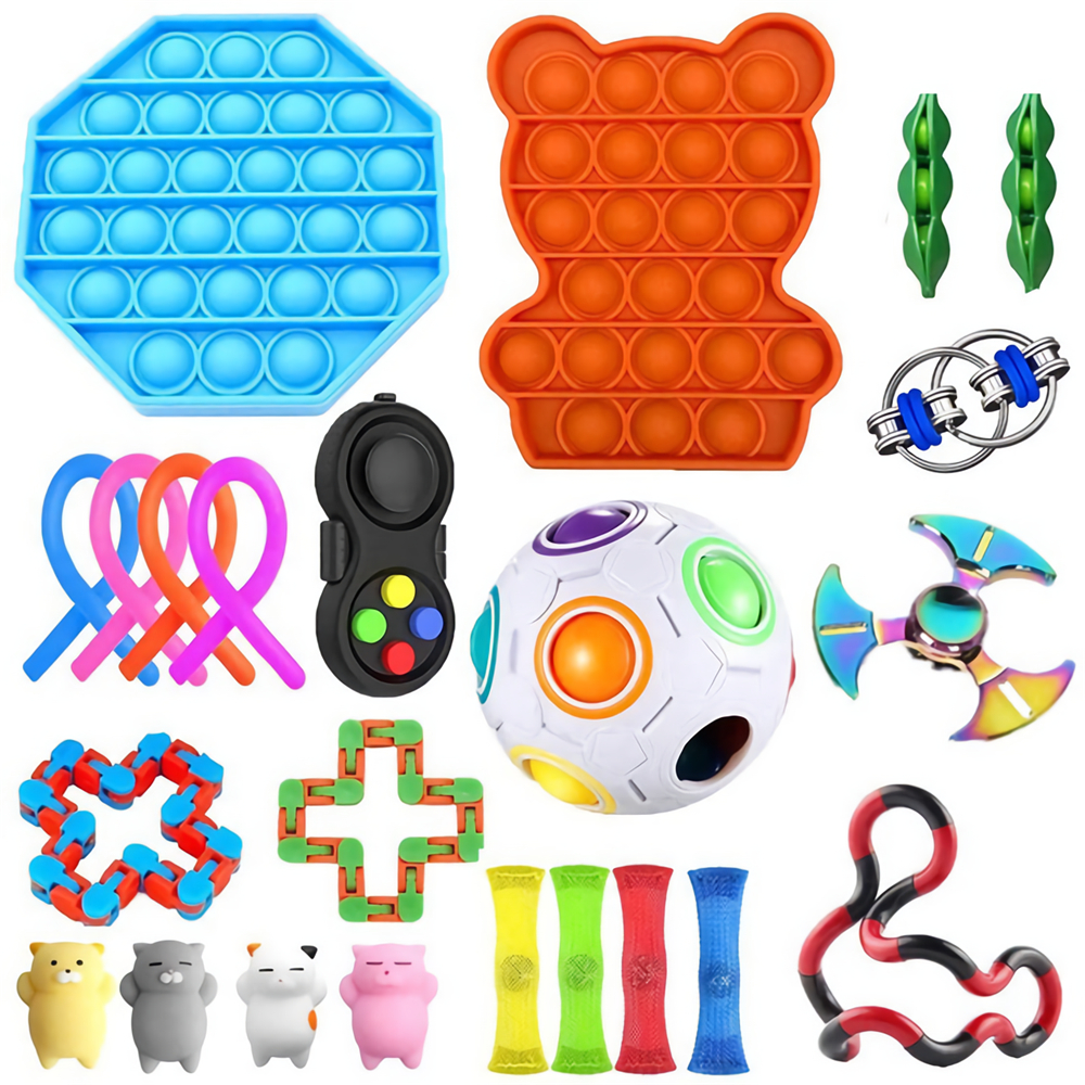 22 pcs Fidget Bubble Toys Sensory Set DIY Decompression Artifact Fidget Bubble Cube for Adults Girl Children Expression Emotion Stress