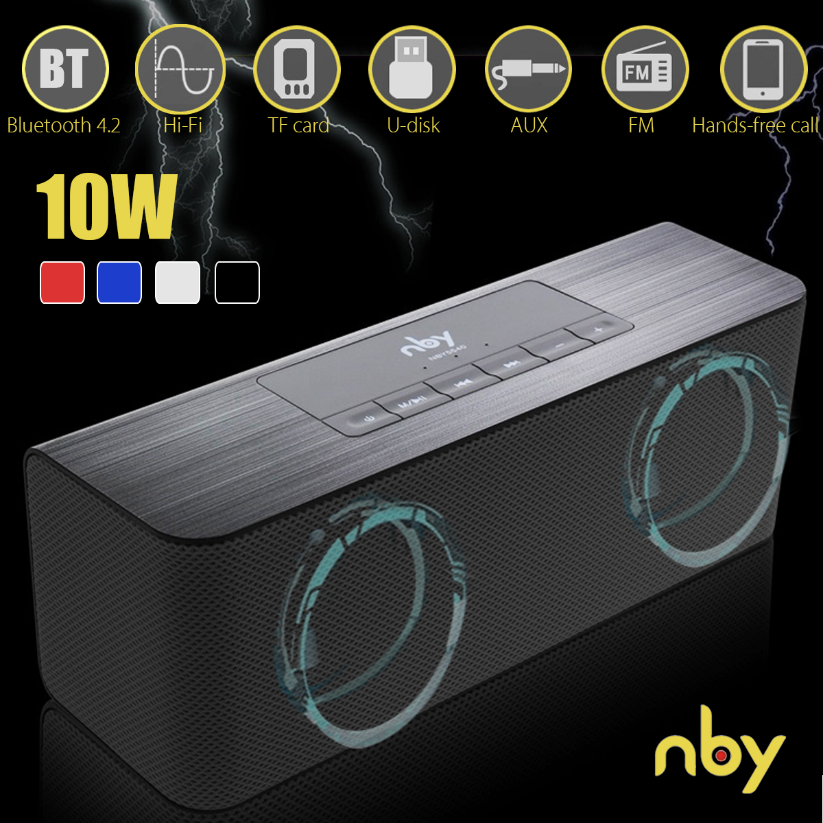 NBY 10W Wireless HiFi bluetooth Speaker Bass Stereo Subwoofer AUX TF FM USB - Photo: 3