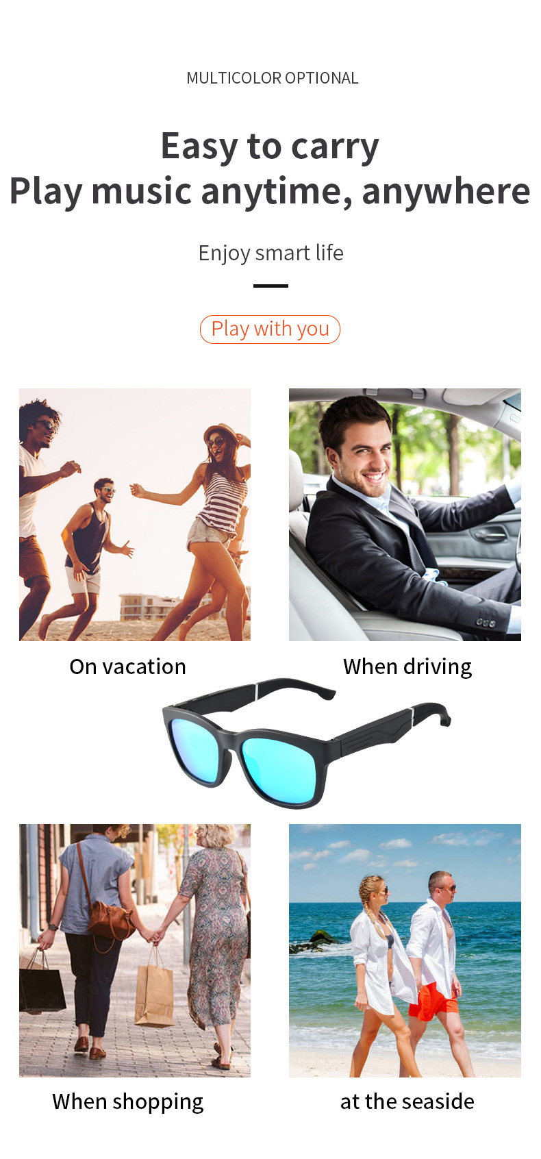 Bakeey K4 Phone Call Play Music Wireless bluetooth Glasses One-click Control Anti-light Blue Sunglasses BT5.0 Smart Glasses