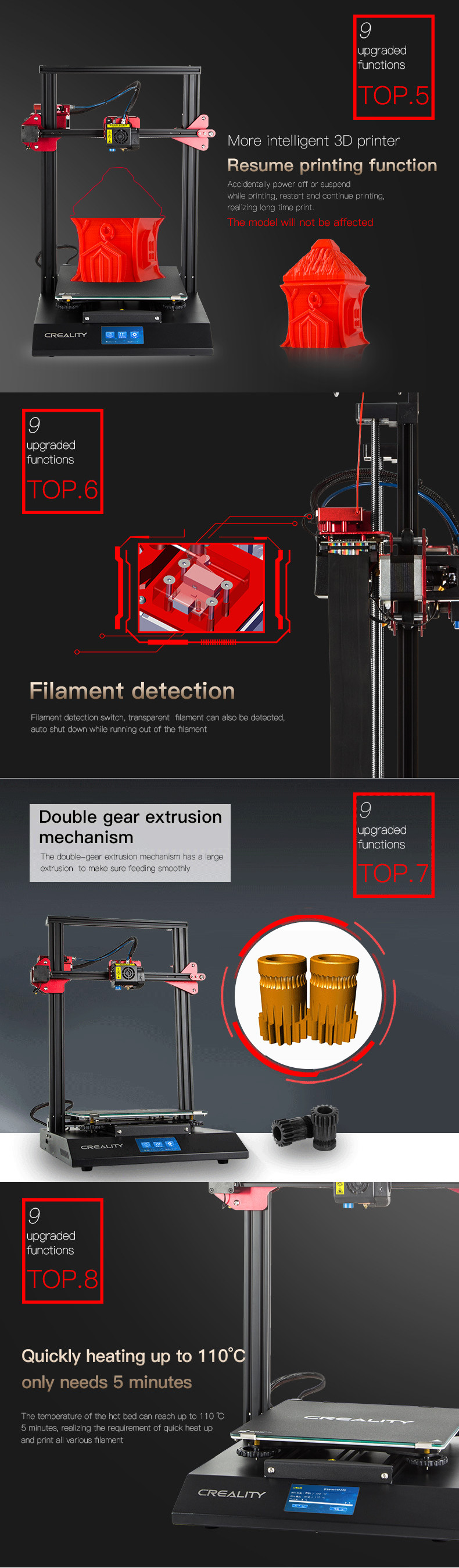 Creality 3D® CR-10S Pro DIY 3D Printer Kit 300*300*400mm Printing Size With Auto Leveling Sensor/Dual Gear Extrusion/4.3inch Touch LCD/Resume Printing 17