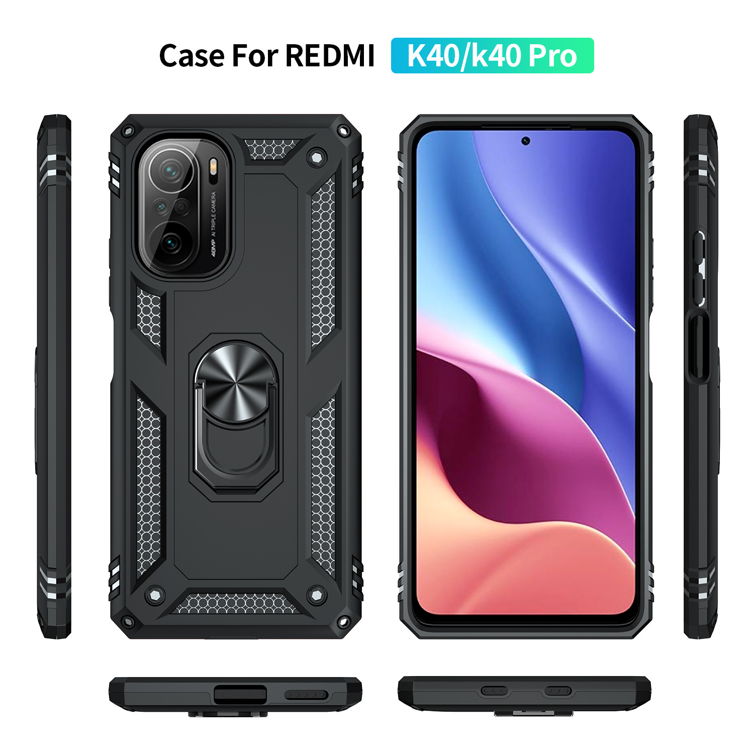 Bakeey for POCO F3 Global Version Case Armor Bumpers Shockproof Magnetic with 360 Rotation Finger Ring Holder Stand PC Protective Case