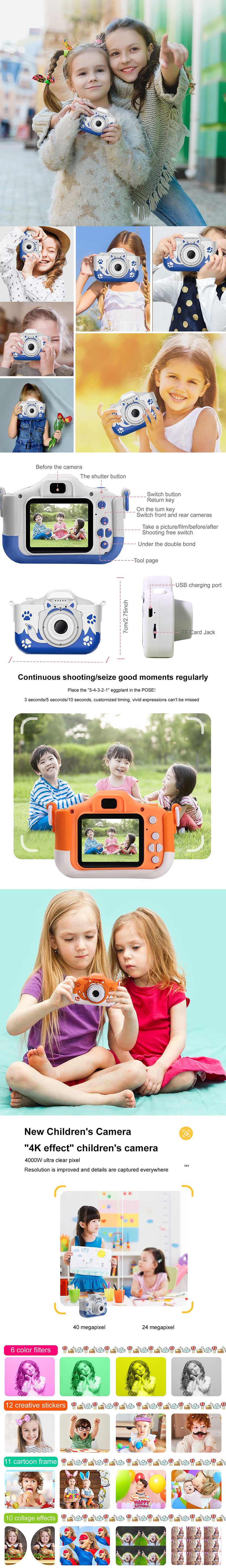 X10 40MP HD Camera Cartoon Digital Camera Auto Focus Timing 400mAh Little Camera Toys for Kids