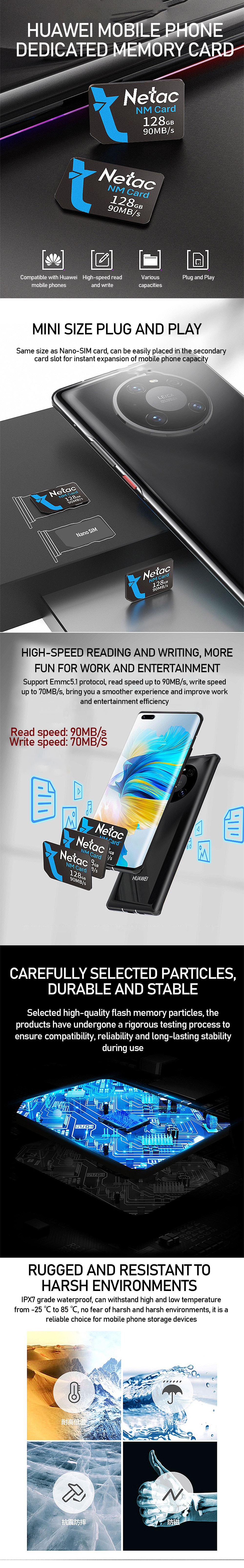 Netac NP700 Class 10 High Speed NM Memory Card 64GB 128GB 256GB NM Flash Card Smart Card for Huawei Phone