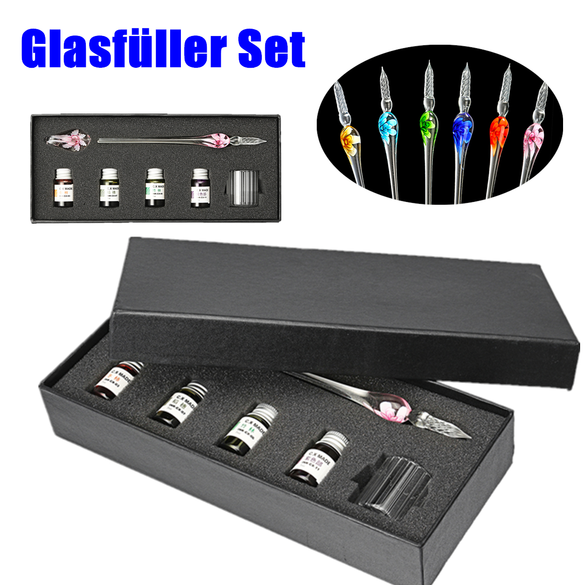 Crystal Glass Dip Pen Set Glass Sign Pen Non-carbon Ink Fountain Signature Writing with Gift Box